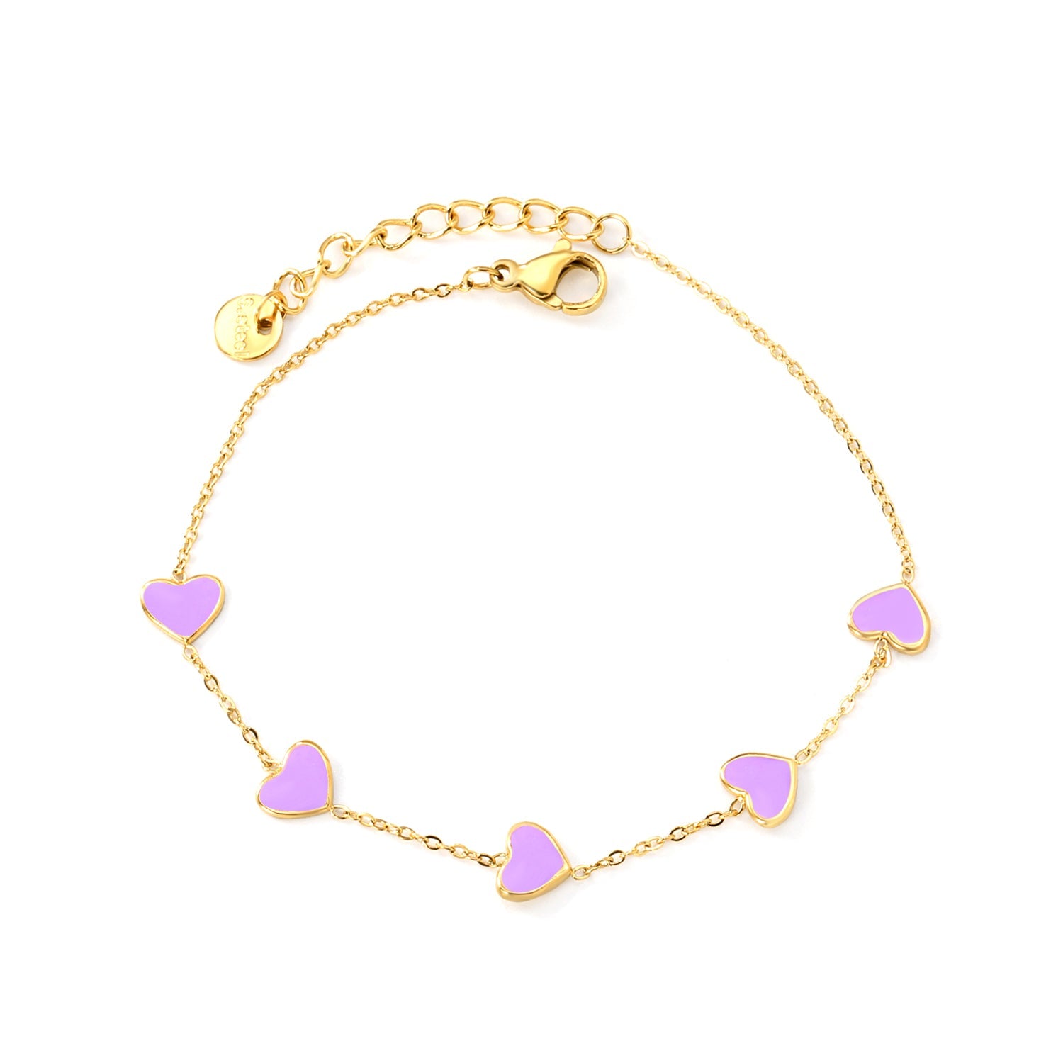 6.3*5.5mm heart-shaped black/purple/red/pink/dark blue oil-dripping accessories 0.3 cross chain *18+3cm+6mm round sign bracelet gold color asonjewelry